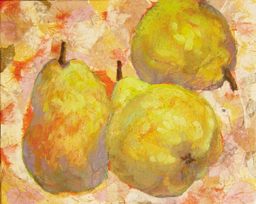 Yellow Asian pears on paper, acrylic painting