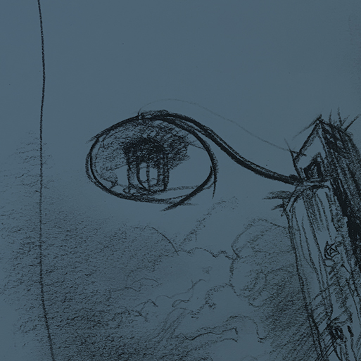 Charcoal sketch of seawall lamp